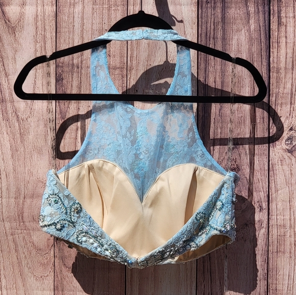 Jasz Couture Baby Blue Lace 2-Piece Halter Gown, Sz 12 - Picture 8 of 9